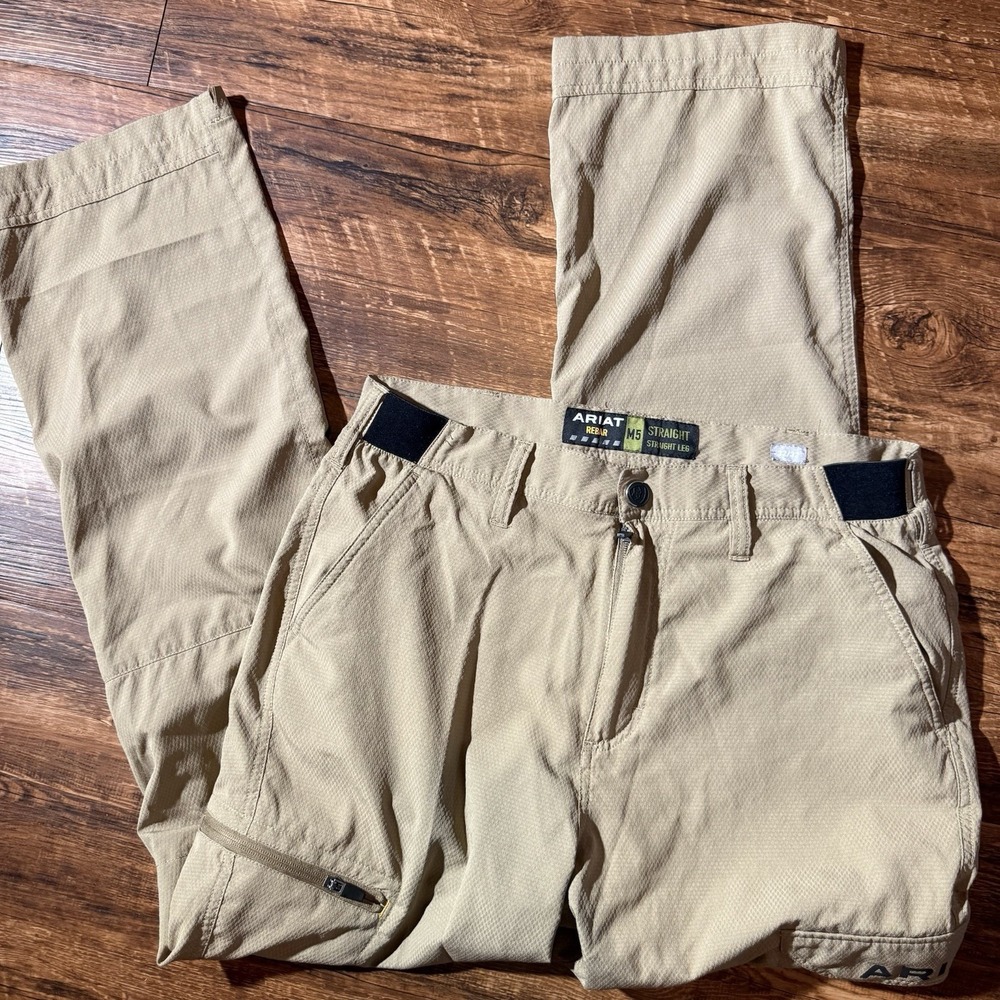 Ariat Rebar Beige Stretch Straight Fit Workwear Pants Men's 32x32